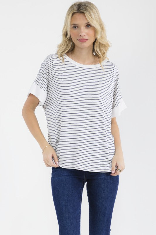 Striped Open Back Top | White/Black