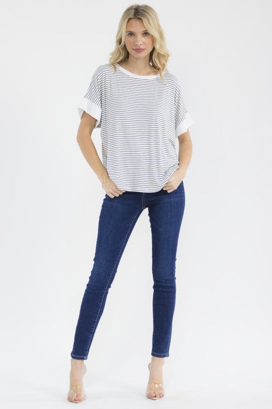 Striped Open Back Top | White/Black