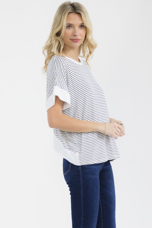 Striped Open Back Top | White/Black