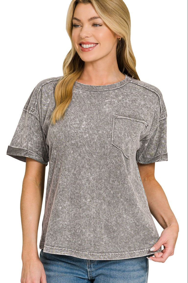 Halo Washed Pocket Relaxed Fit Tee | Ash Black