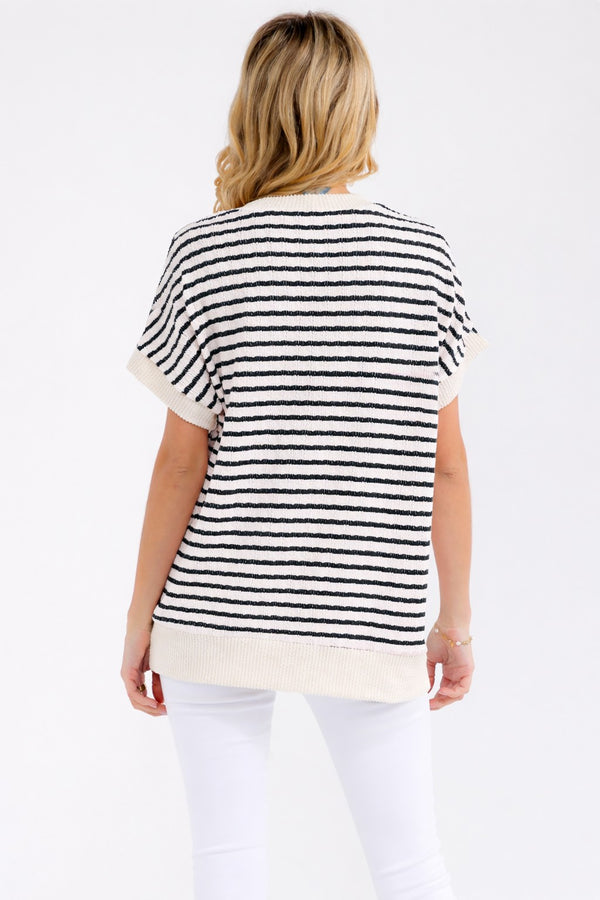 Textured Stripe Knit Top | Black