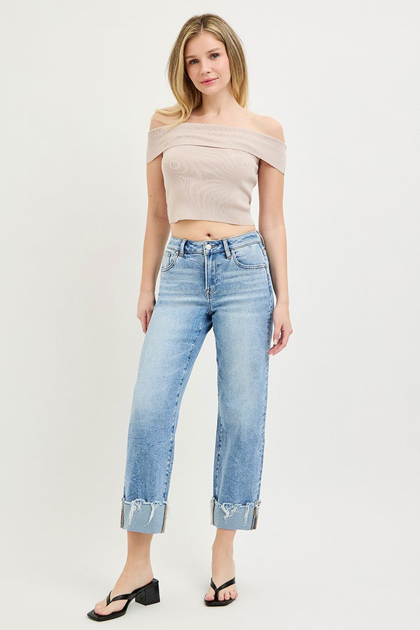 Risen Jeans | High Rise Crop Boyfriend Cuffed