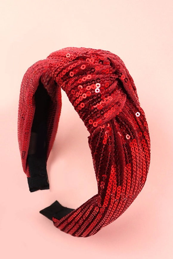 Sequin Striped Knot Headband | Red