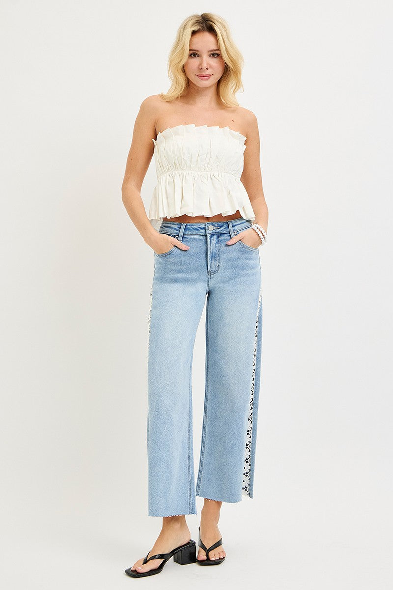 Risen Jeans | High Rise Crop Wide Flower Lace