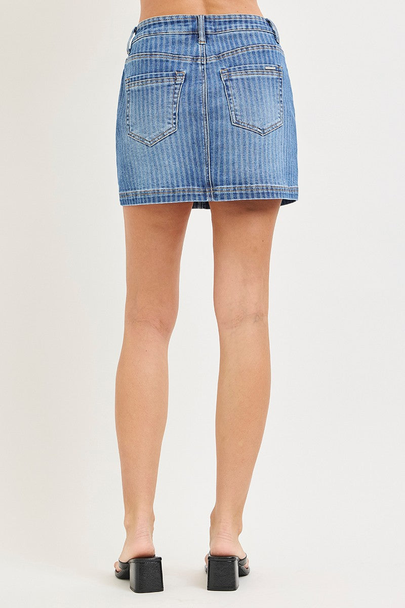 Risen Denim | High Rise Stripe Mini Skort