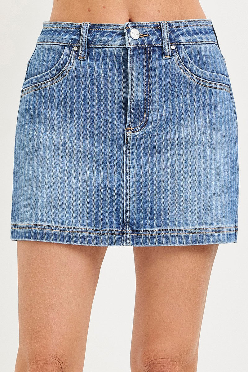 Risen Denim | High Rise Stripe Mini Skort