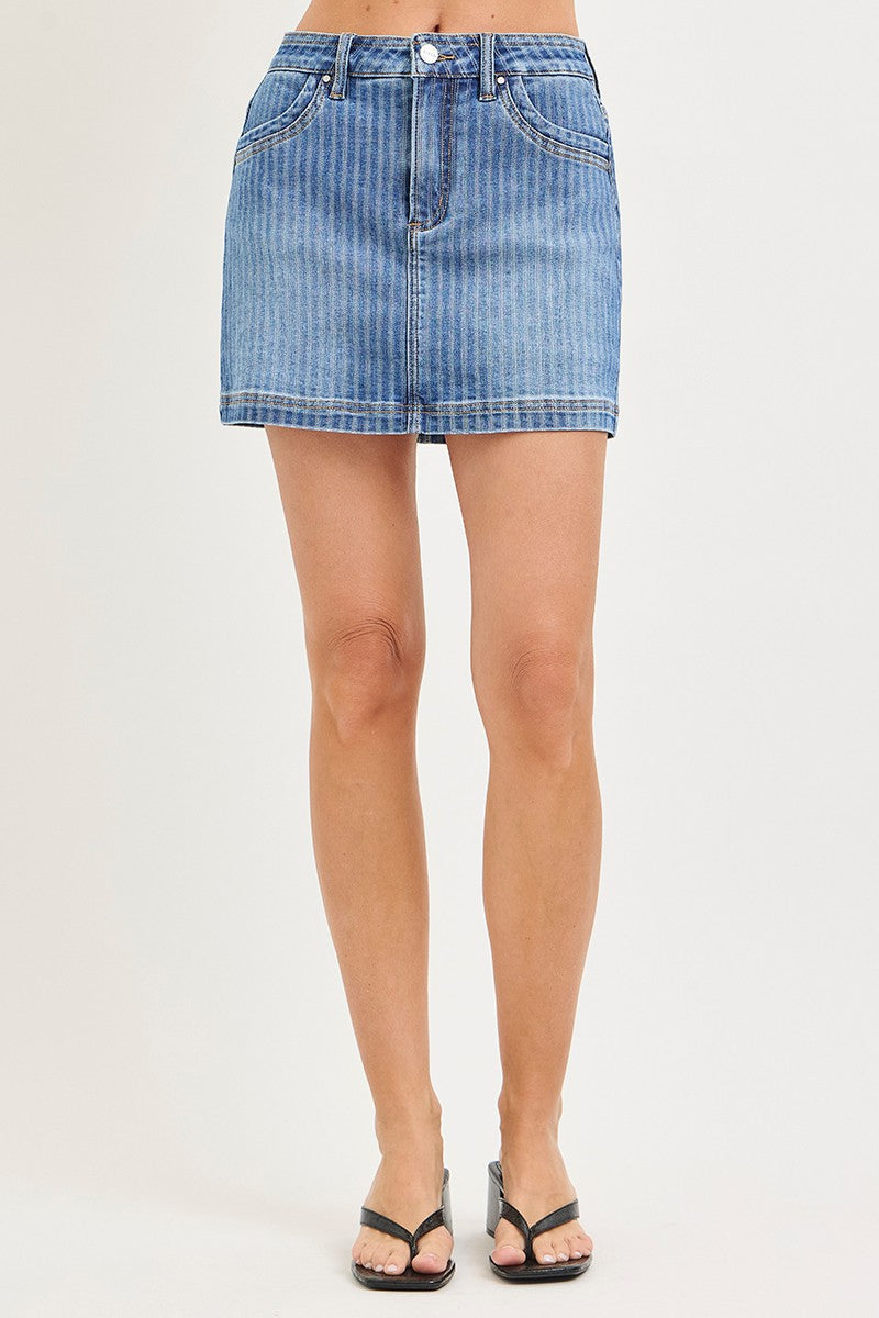 Risen Denim | High Rise Stripe Mini Skort
