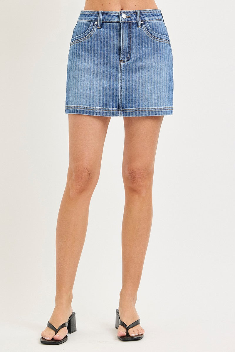 Risen Denim | High Rise Stripe Mini Skort