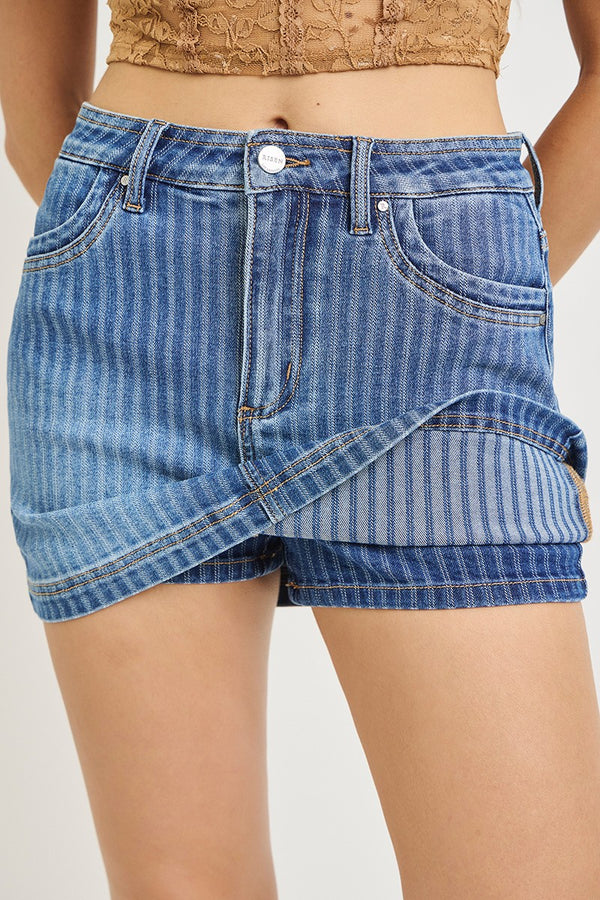 Risen Denim | High Rise Stripe Mini Skort