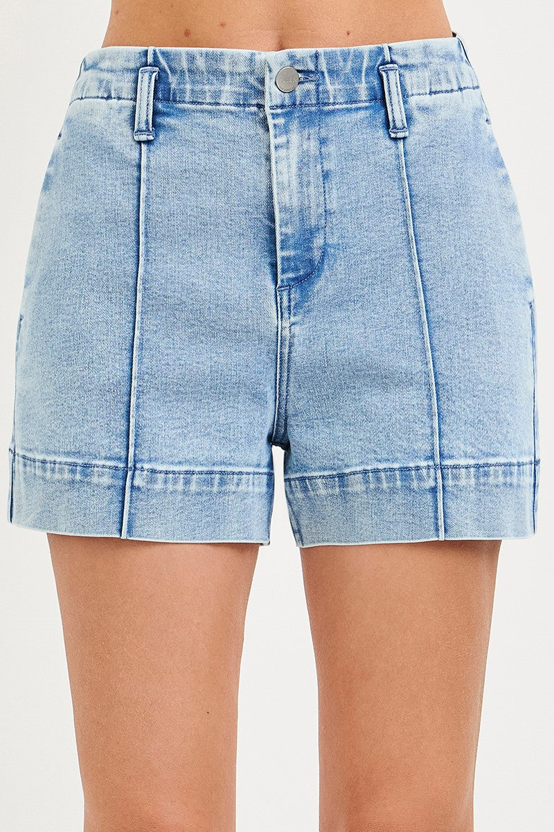 Risen Denim Shorts | High Rise Relaxed Seamed
