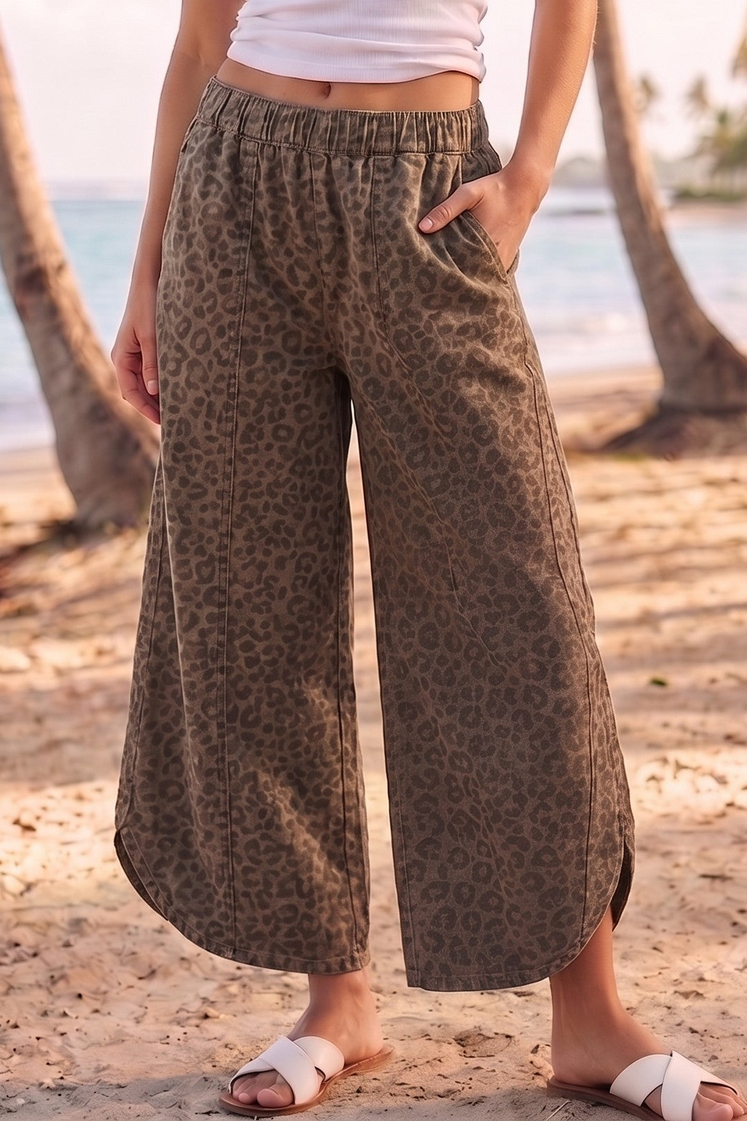 Tulip Washed Relaxed Fit Pants | Mocha Leopard