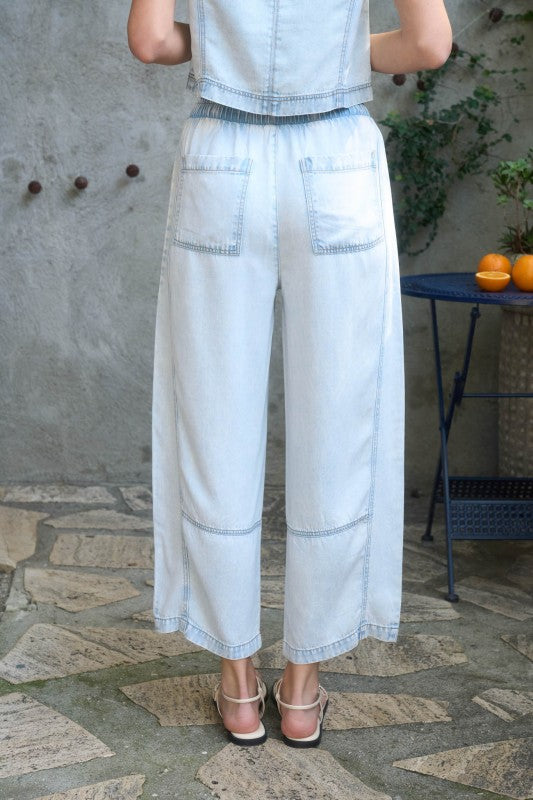 Elastic Washed Denim Pants | Light Wash
