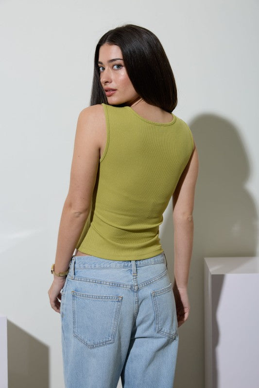Button Down Split Hem Tank Top | Apple Green