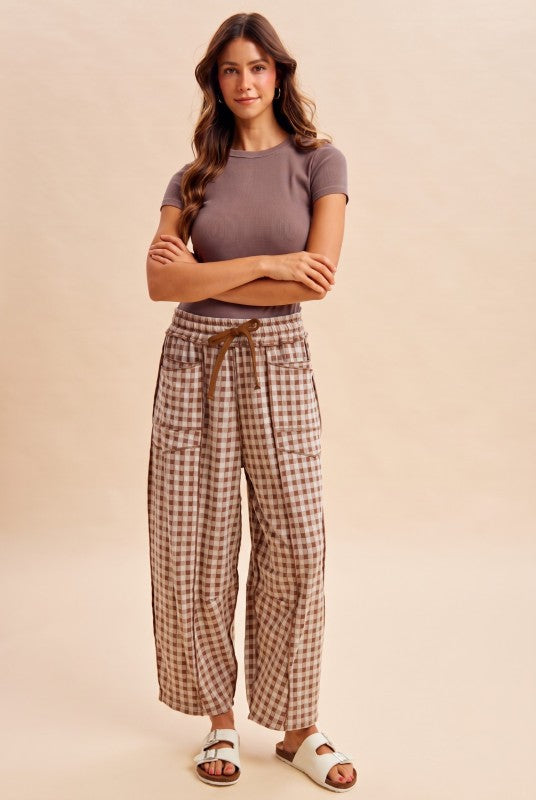 Soft Brushed Checker Barrel Knit Pants | Mocha
