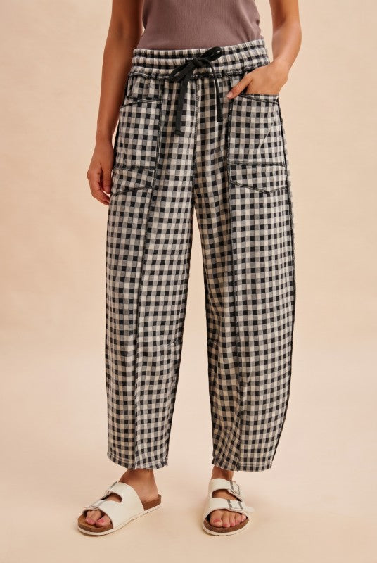 Soft Brushed Checker Barrel Knit Pants | Black