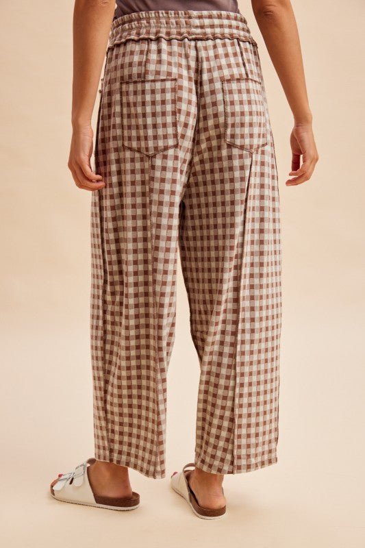 Soft Brushed Checker Barrel Knit Pants | Mocha