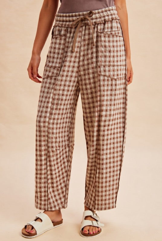 Soft Brushed Checker Barrel Knit Pants | Mocha