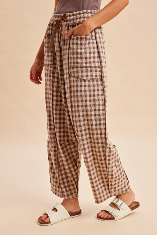 Soft Brushed Checker Barrel Knit Pants | Mocha