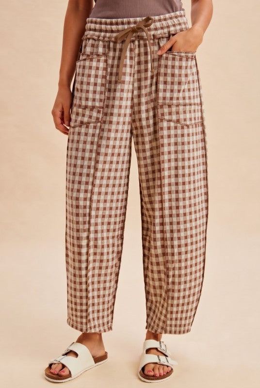 Soft Brushed Checker Barrel Knit Pants | Mocha