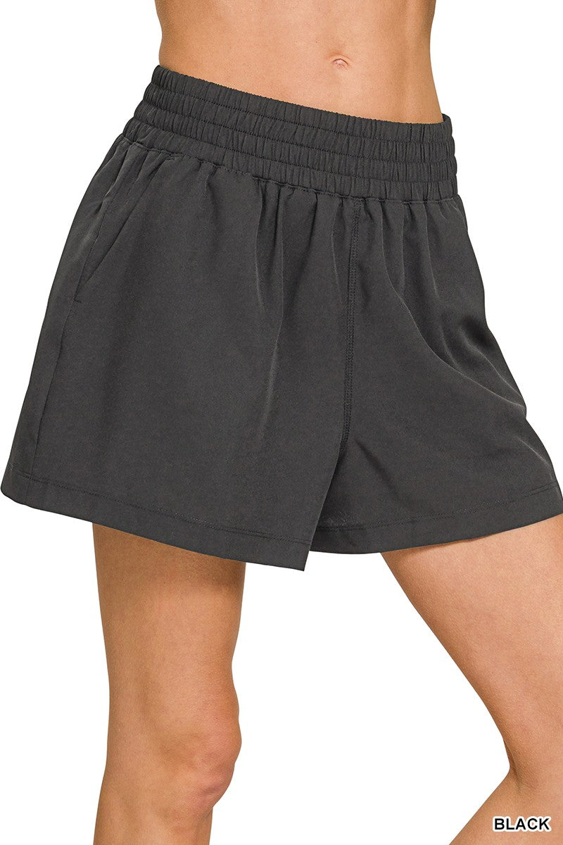 Casual Elastic Band Lined Woven Shorts | Black