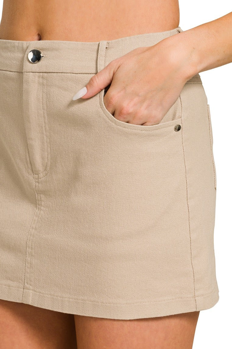 Cotton Twill Skirt w/ Built In Shorts | Khaki