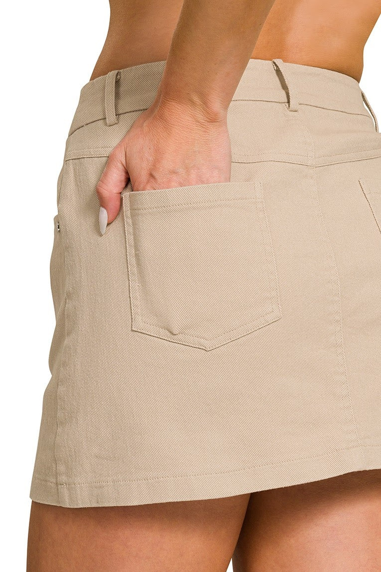 Cotton Twill Skirt w/ Built In Shorts | Khaki