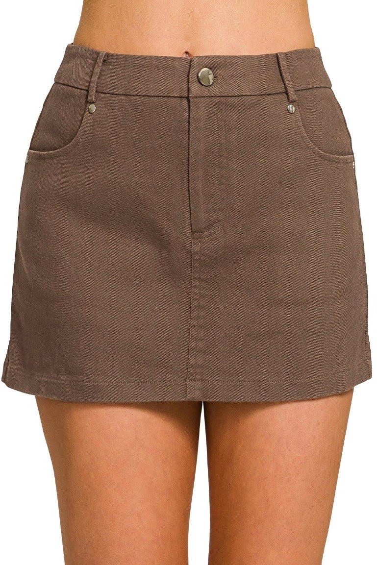 Cotton Twill Skirt w/ Built In Shorts | Brown