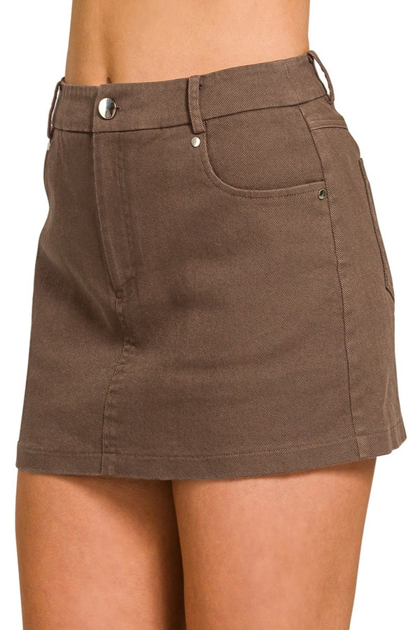 Cotton Twill Skirt w/ Built In Shorts | Brown