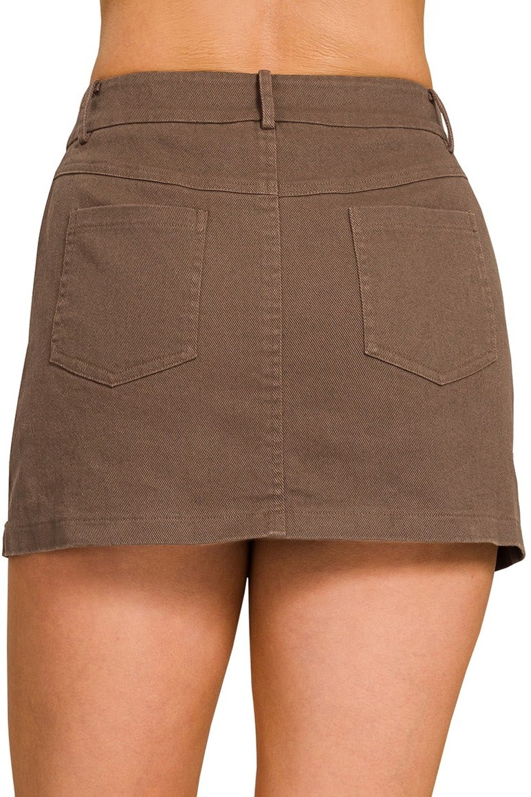 Cotton Twill Skirt w/ Built In Shorts | Brown