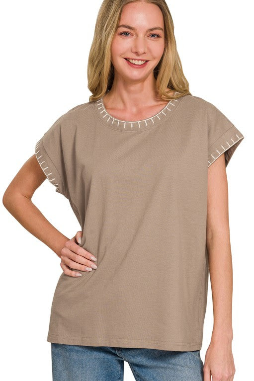 Stitch Detailed Relaxed Fit Top | Cocoa