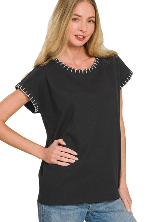 Stitch Detailed Relaxed Fit Top | Black