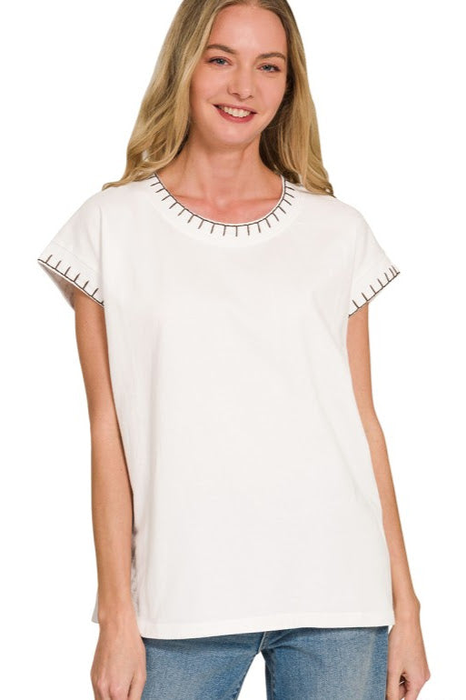 Stitch Detailed Relaxed Fit Top | White
