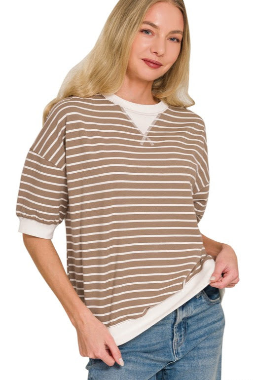 Striped Rib Banded Top | Mocha