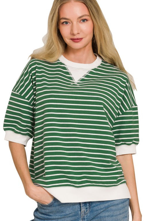 Striped Rib Banded Top | Dark Green