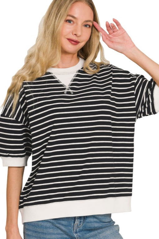 Striped Rib Banded Top | Black