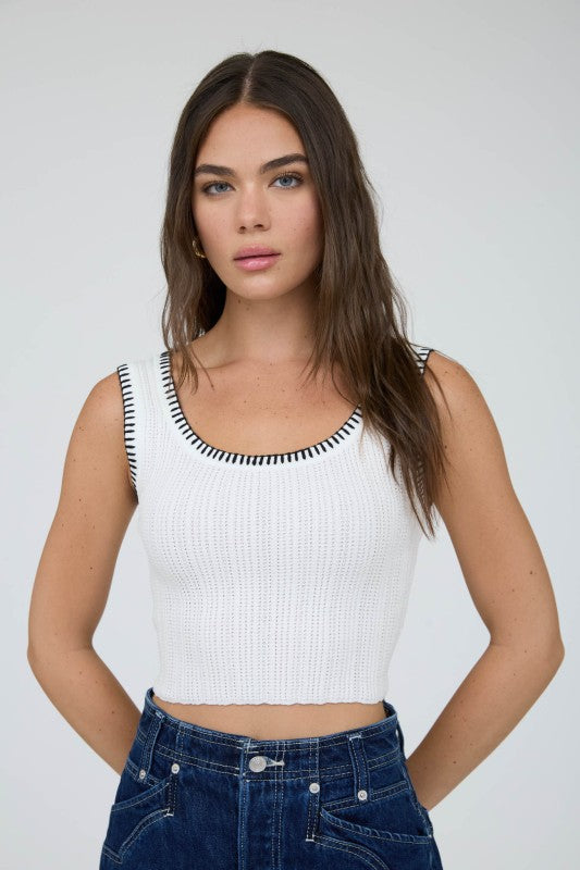 Contrast Crochet Stitch Cropped Tank Top | Ivory