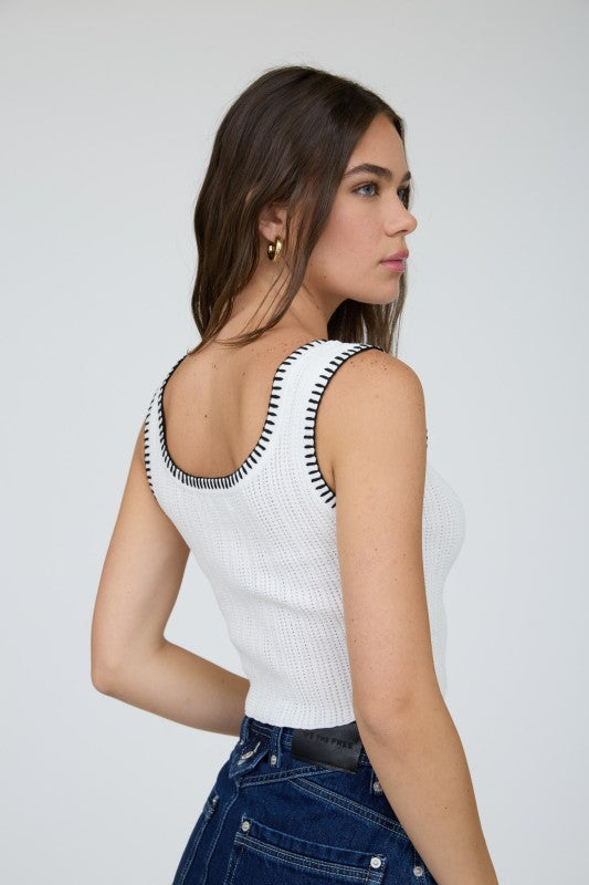 Contrast Crochet Stitch Cropped Tank Top | Ivory