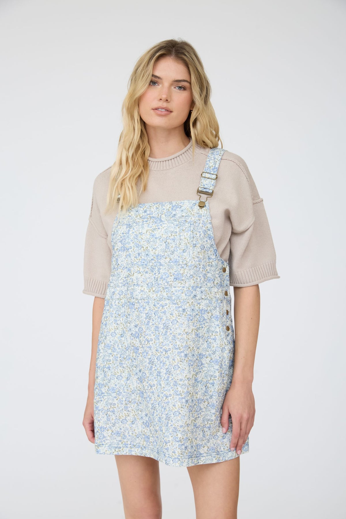 Floral Overall Mini Dress | Blue Multi