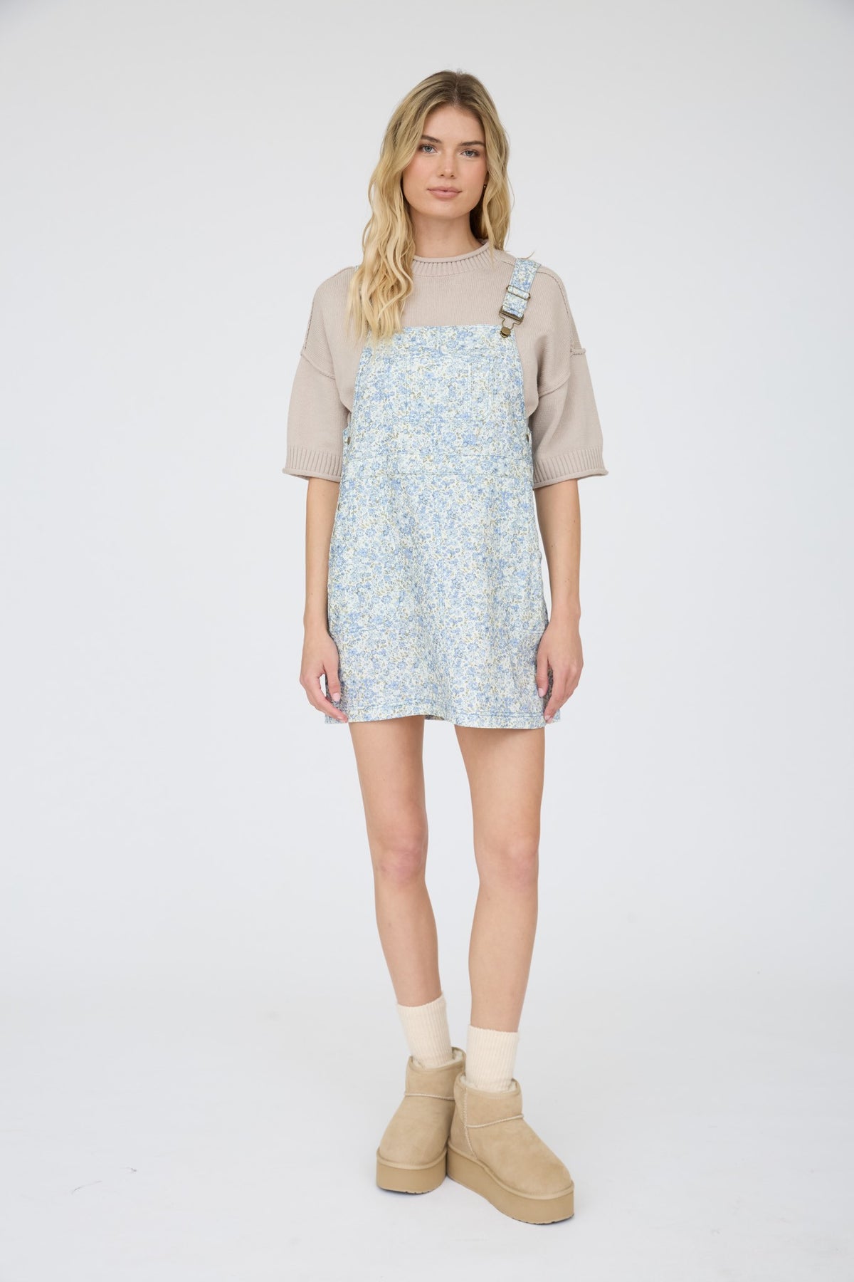 Floral Overall Mini Dress | Blue Multi