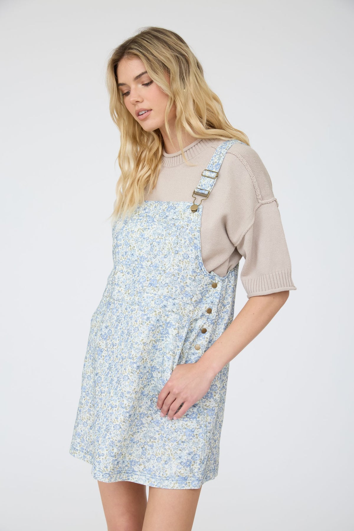 Floral Overall Mini Dress | Blue Multi