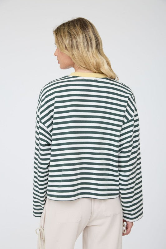 Striped Contrast Trim Boxy Knit Top | Hunter Green