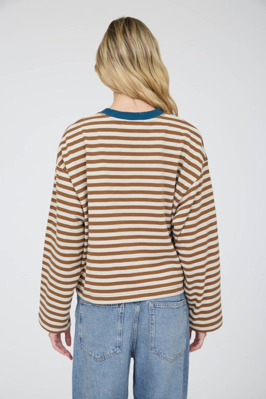 Striped Contrast Trim Boxy Knit Top | Mocha