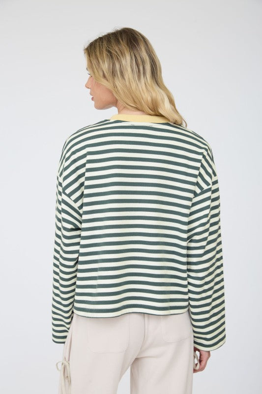 Striped Contrast Trim Boxy Knit Top | Hunter Green