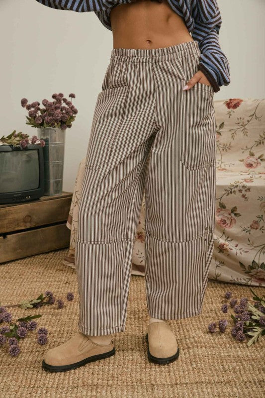 Stripe Pocket Detail Wide Leg Pants | Brown