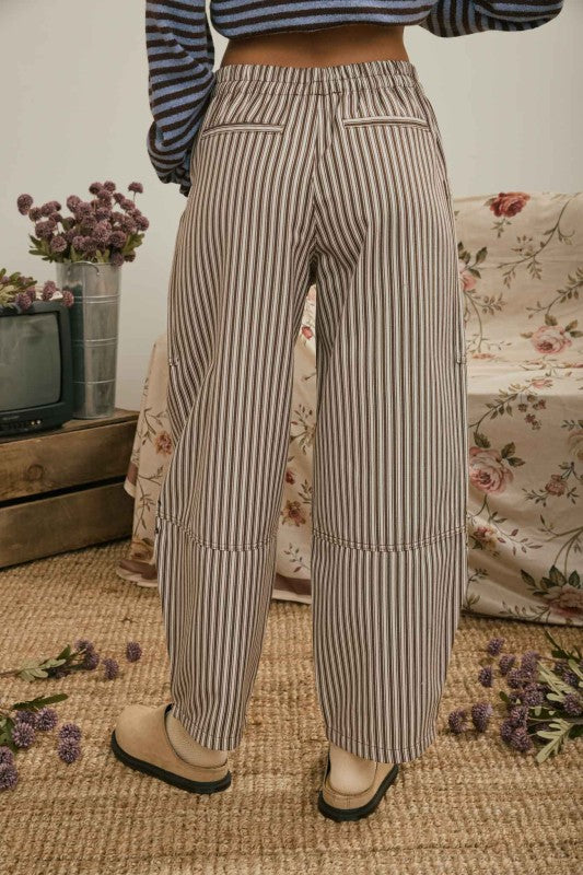 Stripe Pocket Detail Wide Leg Pants | Brown