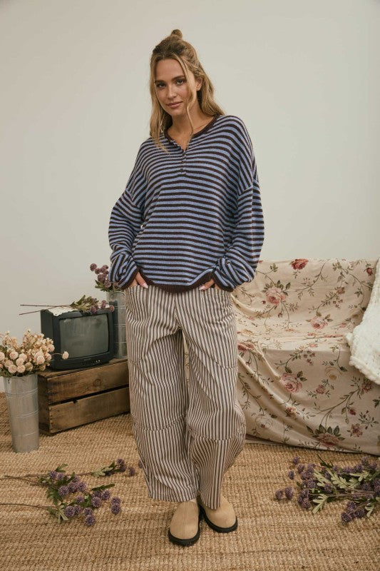 Stripe Pocket Detail Wide Leg Pants | Brown