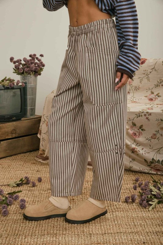 Stripe Pocket Detail Wide Leg Pants | Brown