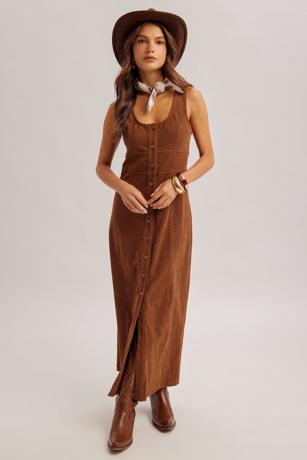 Button Down Corduroy Maxi Dress | Brown
