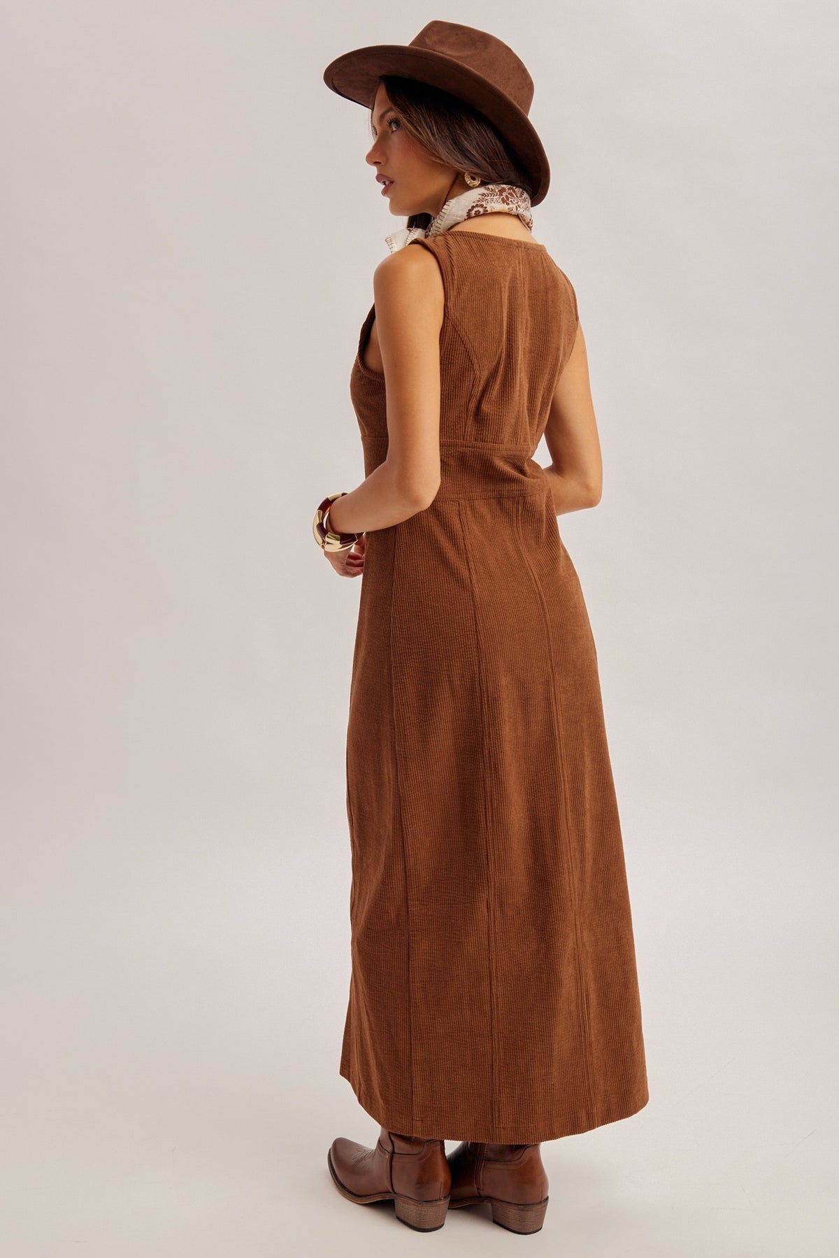 Button Down Corduroy Maxi Dress | Brown