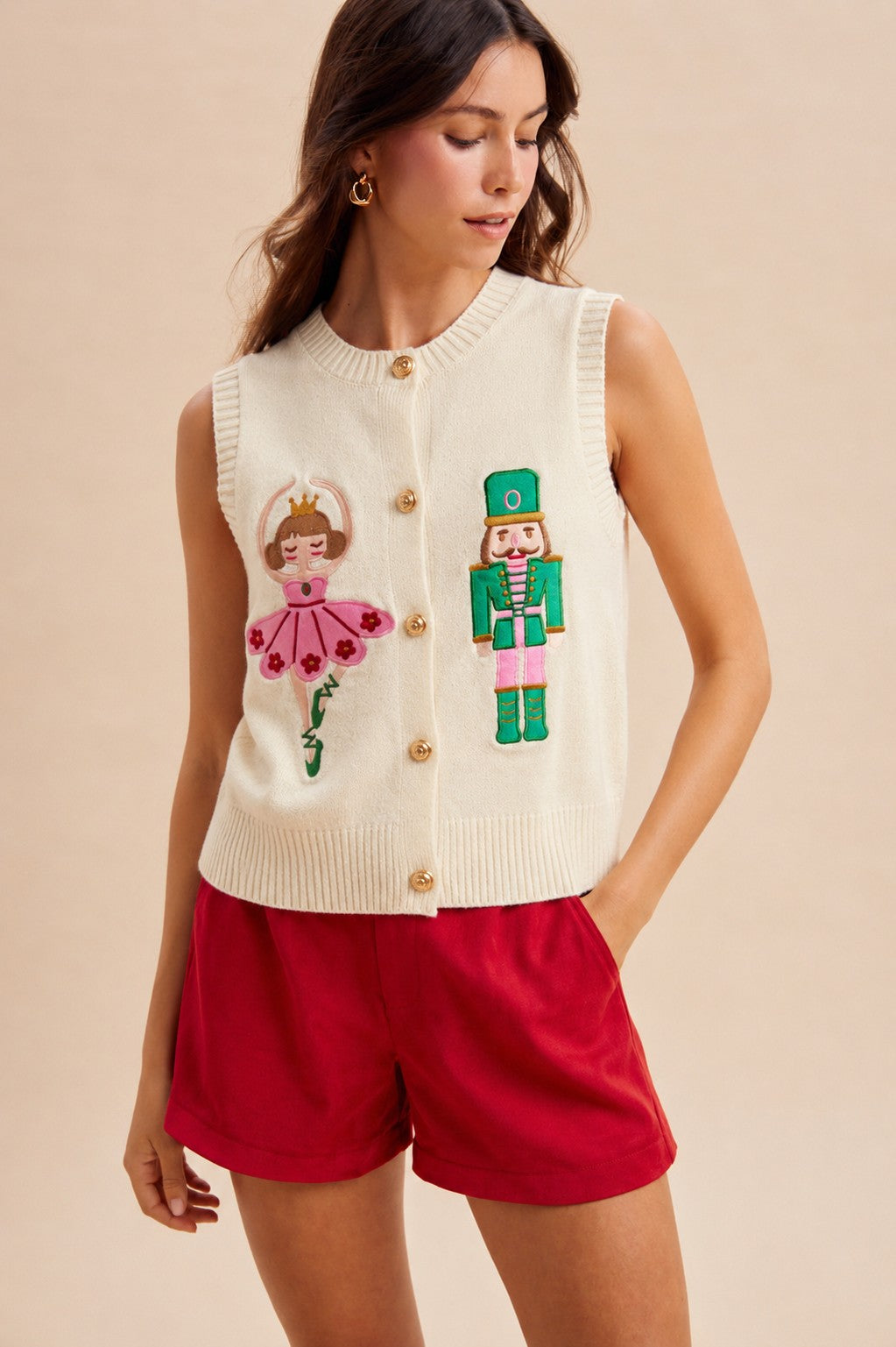 Nutcracker Patch Sweater Vest | Snow